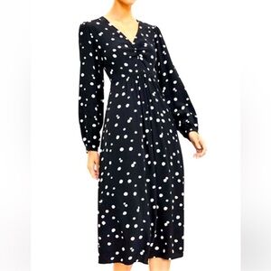 LOFT Black and White Polka Dot Long Sleeve Dress Size 8